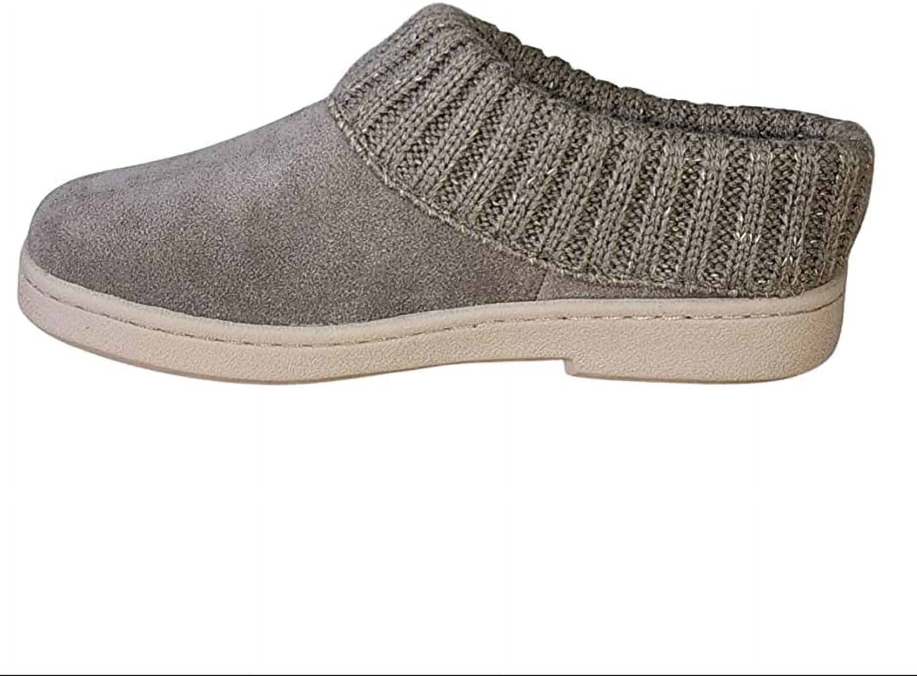 Taupe Knitted Collar Winter Clog Rounded Closed Toe Slippers (Taupe Holiday, 6)